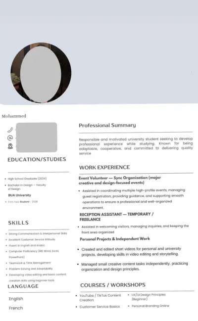 عمل CV حتى لو لحديث التخرج او بدون سابق اعمال