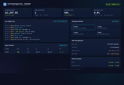 تصميم لوحة تحكم (Dashboard) لنظام تداول آلي مدعوم بالذكاء الاصطناعي