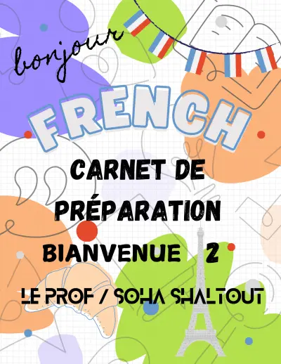 تصميم غلاف دفتر تحضير لغة فرنسية (French) بتأثيرات بصرية وثقافية عصرية