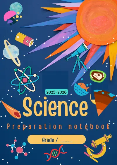 تصميم غلاف دفتر تحضير مادة العلوم (Science) بأسلوب القصاصات الورقية الفنية ثلاثية الأبعاد
