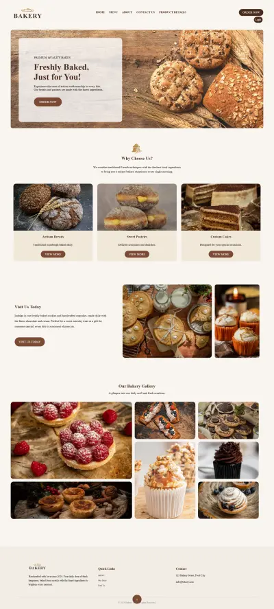 موقع ويب متكامل لمخبز باسم The Artisan Bakery