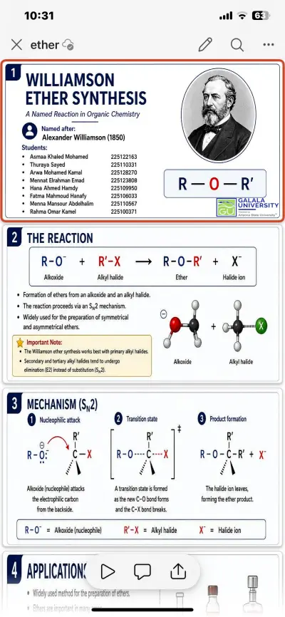 تصميم powerpoint احترافي لكيمياء الـ Ether Synthesis