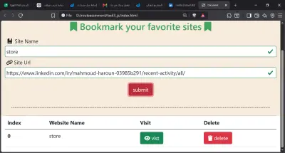 Bookmark Manager Web App – LocalStorage CRUD System