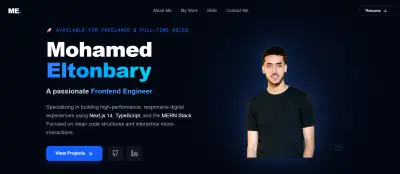 تصميم وتطوير موقع معرض أعمالي الشخصي باستخدام Next.js و TypeScript.