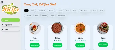 تطوير تطبيق ويب ديناميكي لوصفات الطعام باستخدام React.js واسخدام APIs