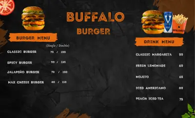تصميم منيو مطعمBUFFALO BURGER احترافي