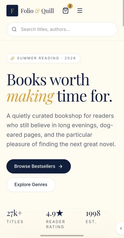 منصة "Folio & Quill" - متجر كتب رقمي وتجربة قراءة متكاملة.