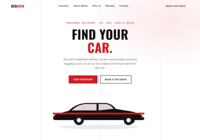 تصميم وتطوير صفحة هبوط لمعرض وخدمات سيارات - RedAuto