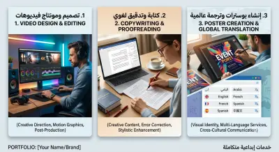 تصميم فيديوهات وترجمه دقيقه وكتابه محتوى