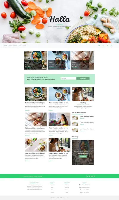 landing page for food blog