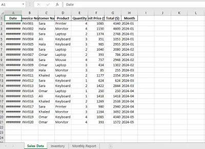 كتابة على excel