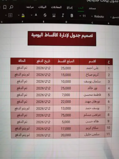 تصميم نموذج مالي وإداري متكامل لإدارة الرواتب والأقسام اليومية