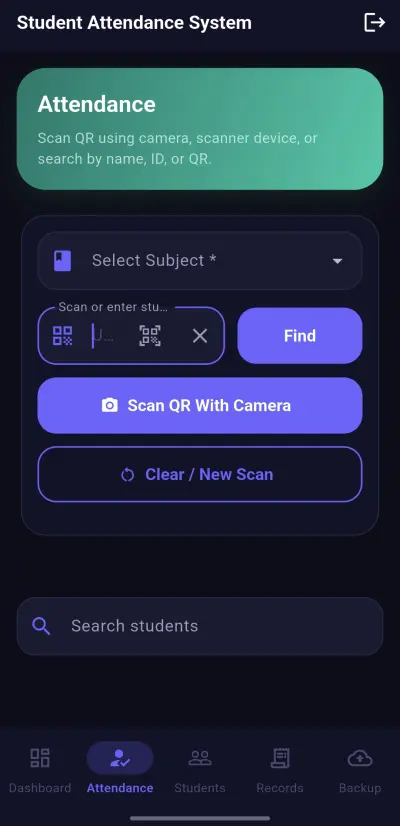 تطوير نظام حضور الطلاب باستخدام QR Code