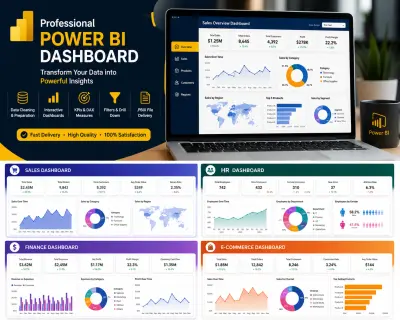 سأقوم بتحليل بياناتك وتصميم Dashboard احترافية وتفاعلية باستخدام Power BI