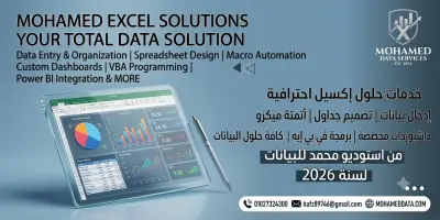 خدمات إكسيل شاملة: تنظيم بيانات، جداول أوتوماتيكية، وإدارة مصاريف