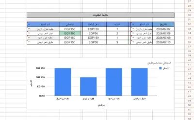 تصميم جدول متابعة مبيعات احترافي مع تحليل بيانات (رسم بياني)