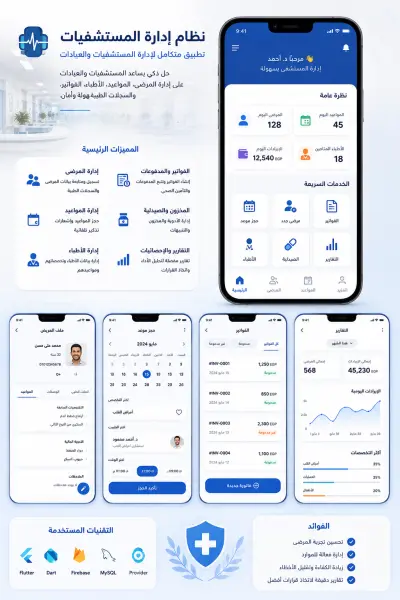 تطبيق إدارة المستشفيات والرعاية الصحية الذكي (Smart Hospital Management System) باستخدام Flutter