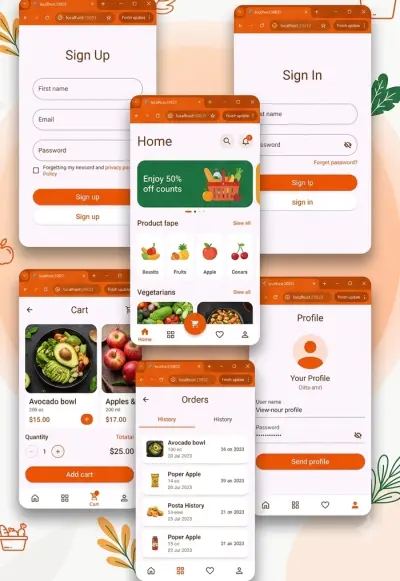 تطبيق متجر بقالة إلكتروني (Grocery App UI/UX & Web/Mobile App)