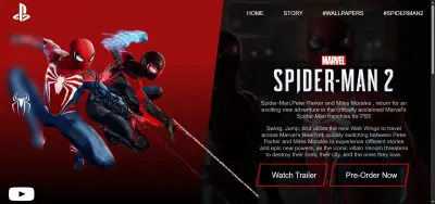 صفحة هبوط تفاعلية مقتبسة من Marvel's Spider-Man 2