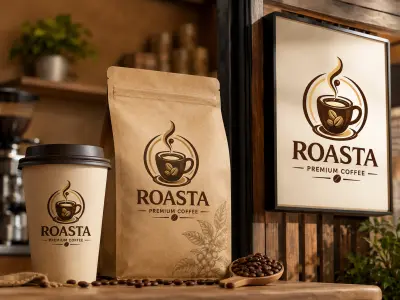 تصميم هوية بصرية وموكب لبراند قهوة ROASTA