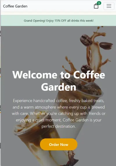 موقع Coffee Garden الإلكتروني
