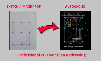 SKETCH/PDF/IMAGE TO AUTOCAD 2D FLOOR PLAN