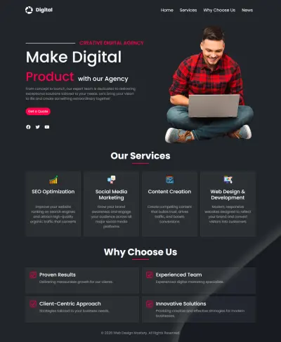 تصميم وتطوير صفحة هبوط (Landing Page) احترافية لوكالة تسويق رقمي Digital Marketing Agency