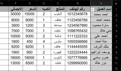 تصميم وتنظيم جدول بيانات Excel للمحلات