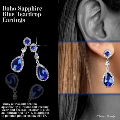 أقراط تيرودروب زفير أزرق بوهيمي ( Boho Sapphire Blue Teardrop Earrings)