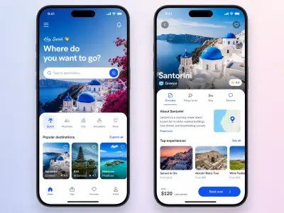 تصميم واجهات مستخدم (UI/UX) لتطبيق سياحة ورحلات احترافي