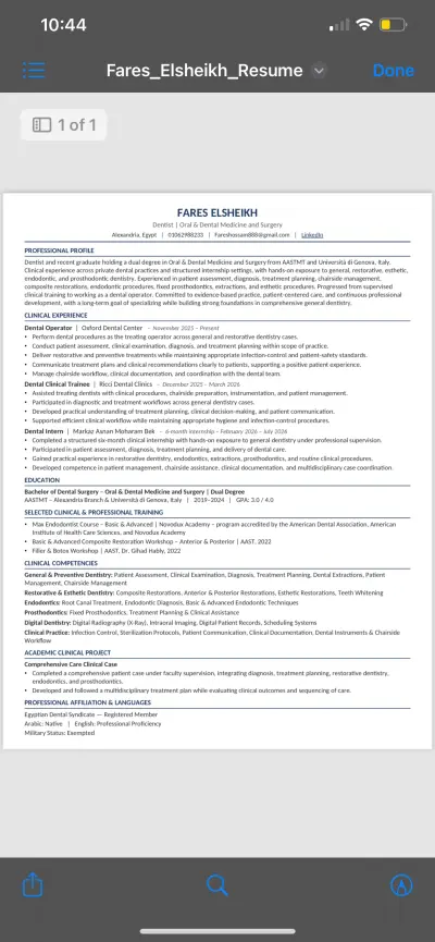 عمل cv احترافي لطبيب اسنان