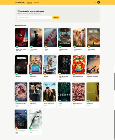 موقع لاستكشاف الأفلام باستخدام React ودمج API  تفاصيل العمل