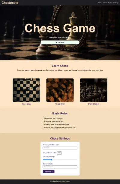 Checkmate – تصميم موقع شطرنج باستخدام HTML وCSS