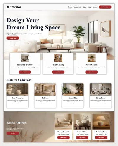 تصميم صفحة هبوط لمتجر أثاث وديكور منزلي عصري (Interior & Furniture Landing Page)