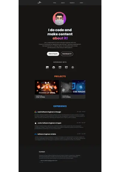 تصميم وتطوير موقع بورتفوليو شخصي وسيرة ذاتية تفاعلية (Personal Portfolio Website)