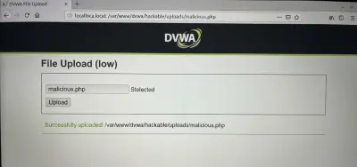 تقييم الأمان وتجاوز آليات التحقق من نوع الملفات المرفوعة في بيئة DVWA.