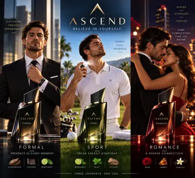 ابتكار هوية وفكرة إعلانية لعطر رجالي – ASCEND