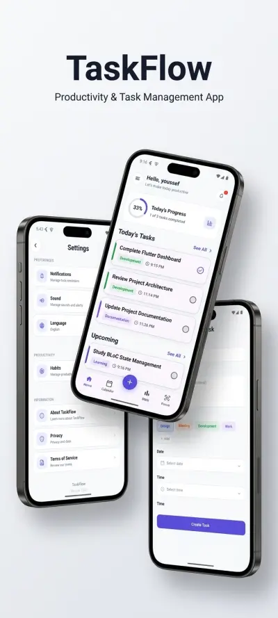 TaskFlow - تطبيق إدارة المهام والإنتاجية