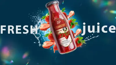 تصميم إعلاني لمنتج عصير فراولة طبيعي | Strawberry Juice Social Media Design