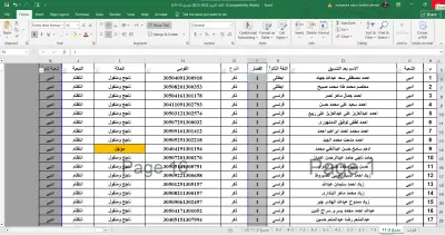 إنشاء قاعدة بيانات بالإكسيل لطلاب الصف الثالث الثانوى بإحدى المدارس والإحصاء الخاص بها