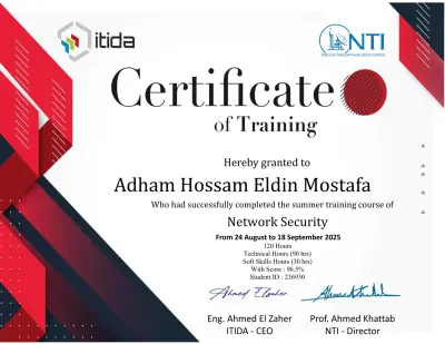 إتمام تدريب Network Security لمدة 120 ساعة – NTI & ITIDA