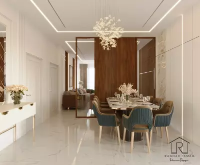 تصميم سفرة وغرفة قعده على طراز new classic