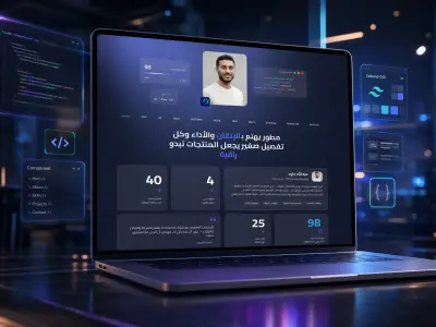 بورتفوليو شخصي احترافي ثنائي اللغة (عربي/إنجليزي) — تصميم سينمائي بوضعين فاتح وداكن