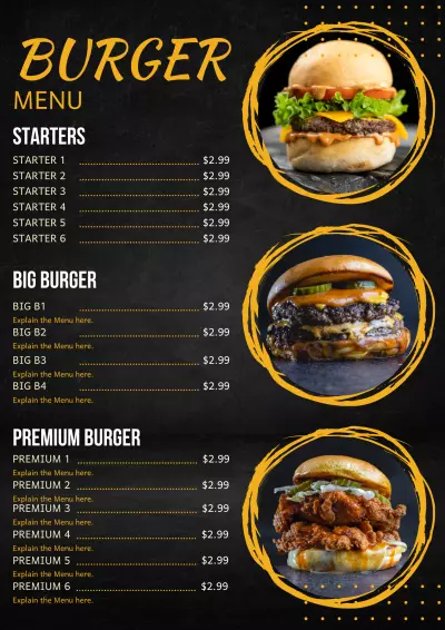 منيو لمحل برجر