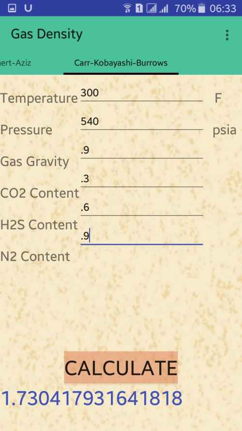 صورة العمل تطبيق اندرويد لحساب كثافة الغاز