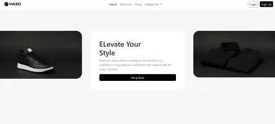 موقع HASO – متجر ملابس شبابي تجريبي بتصميم عصري ومتجاوب باستخدام HTML, CSS, Bootstrap, وJavaScript