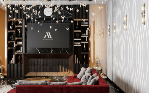 تصميمي لفراغ معيشة مع ركن طعام