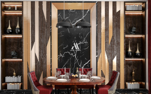 تصميمي لفراغ معيشة مع ركن طعام