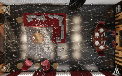 تصميمي لفراغ معيشة مع ركن طعام