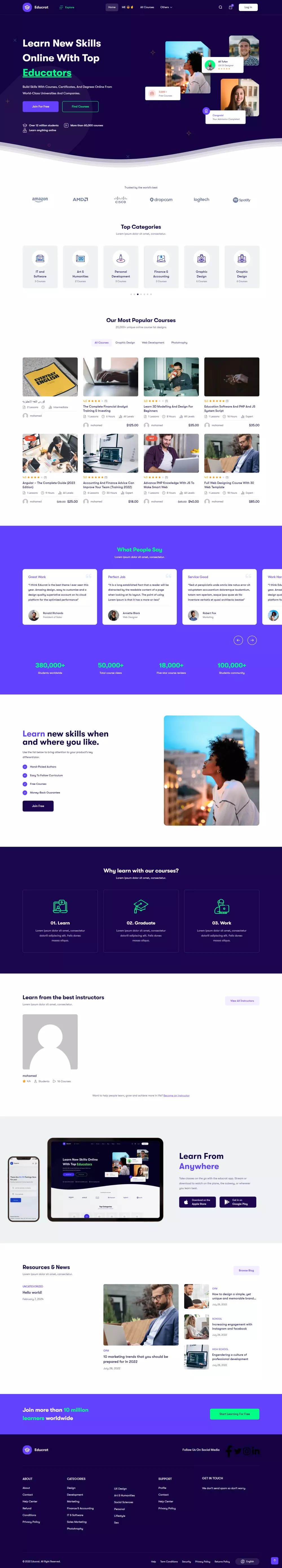 بناء منصه تعليميه لتقديم الكورسات